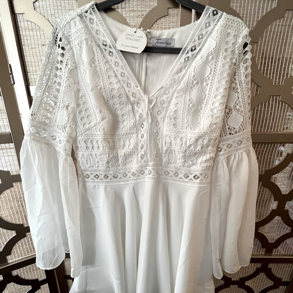 Long sleeve white mini dress 🤍 Perfect for a bridal shower or bachelorette